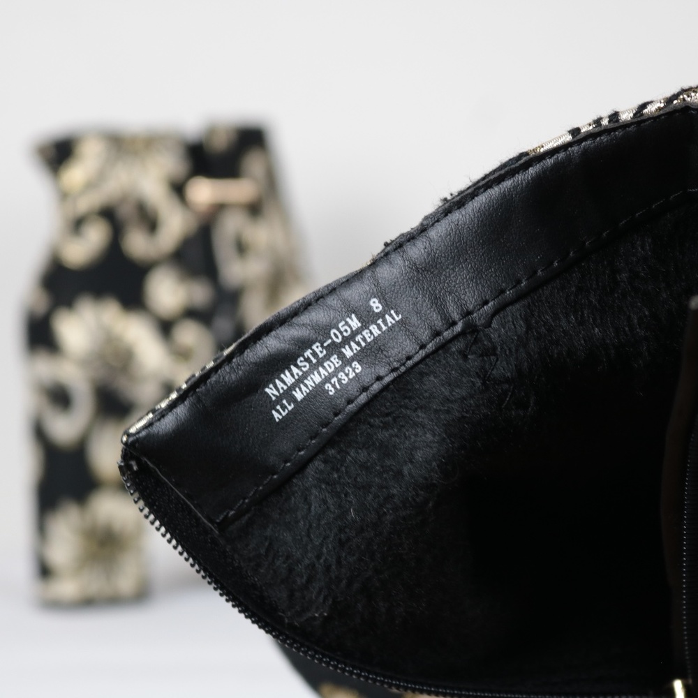 NWT Bamboo Nameste Womens Black Gold Floral Ankle Block Heel Booties Size 8 - Picture 7 of 8